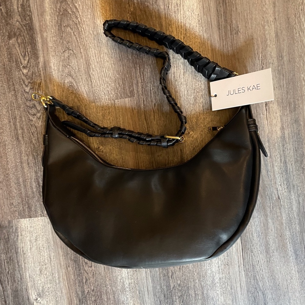 Jules Kae Black Vegan leather handbag with adjustable strap NWT
